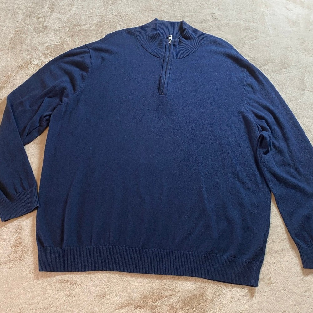 Hawker Rye Cotton Cashmere Blend Half Zip Mockneck Sweater Mens XXL Navy Blue